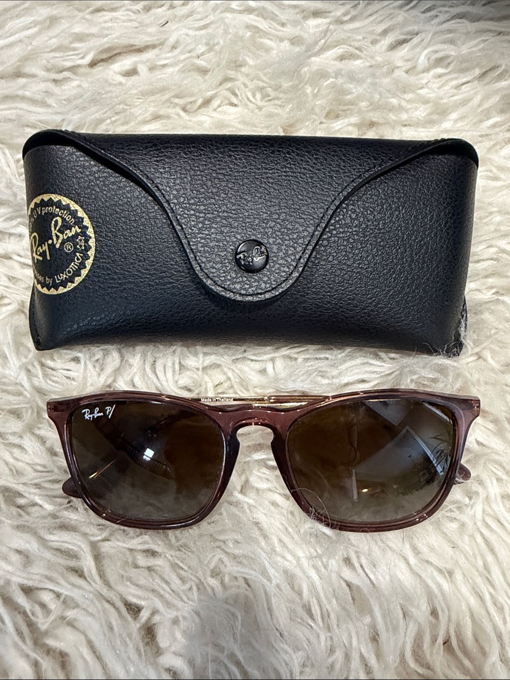 Ray-Ban Women's Sunglasses with Brown Gradient Lenses and Translucent Plum Frame